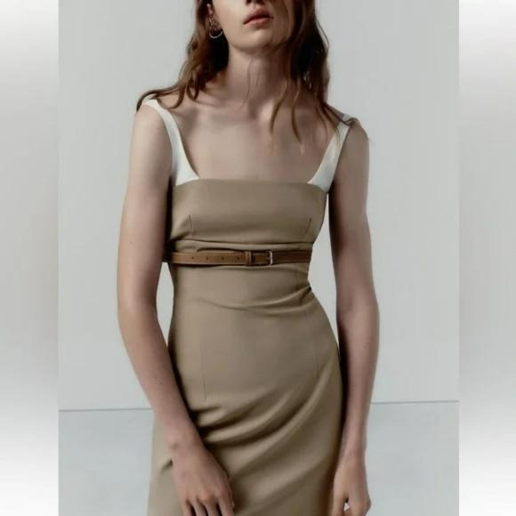 ZARA COMBINATION BELTED DRESS - Picture 1 of 5